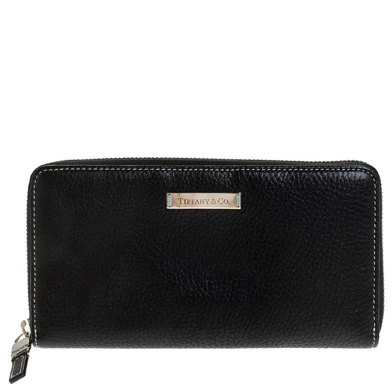 Tiffany & Co. Black Leather Zip Around Continental Wallet