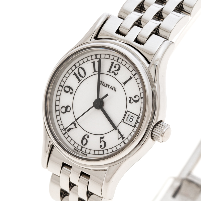 

Tiffany & Co. White Stainless Steel Portfolio Women's Wristwatch, Silver