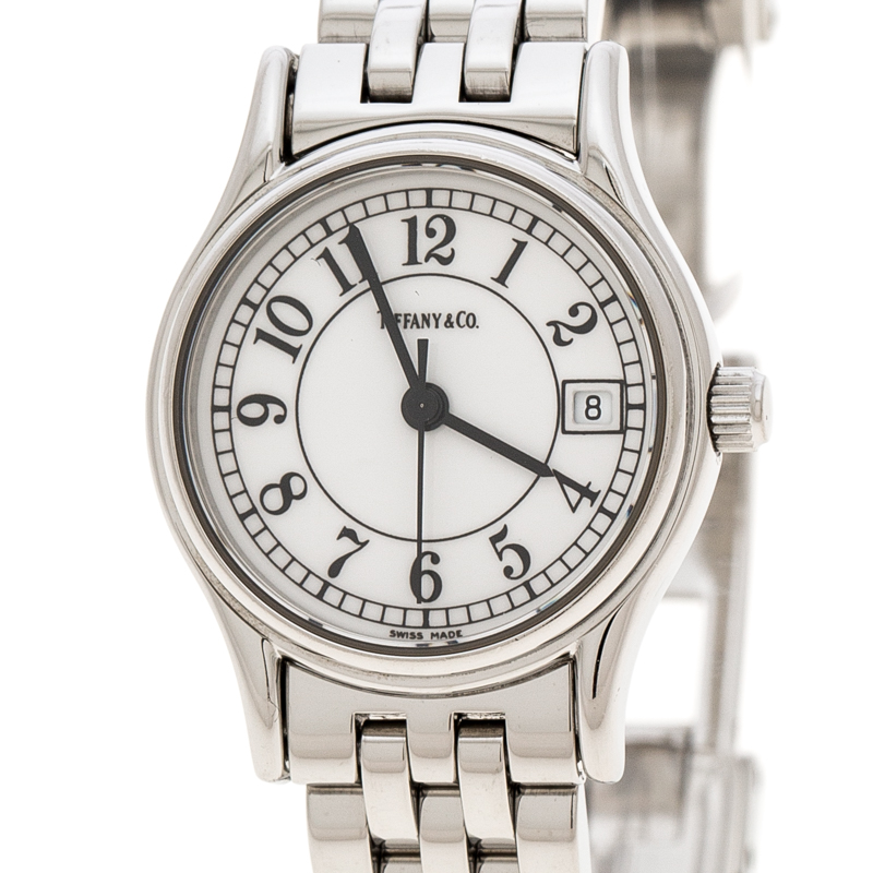 Tiffany & Co. White Stainless Steel Portfolio Women's Wristwatch 24 mm