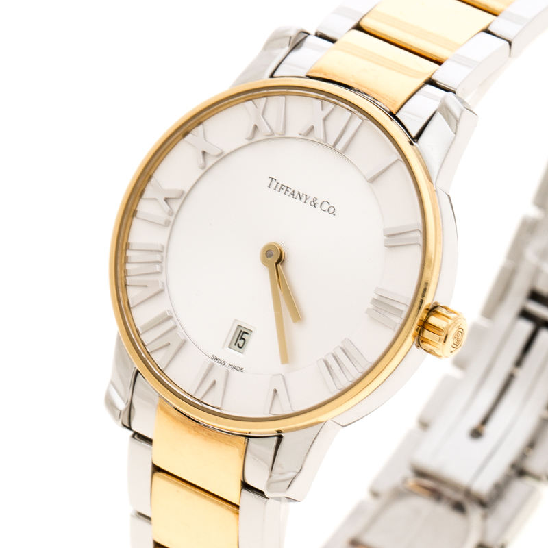 

Tiffany & Co. Silver White Yellow Gold Plated Stainless Steel Atlas Women's Wristwatch