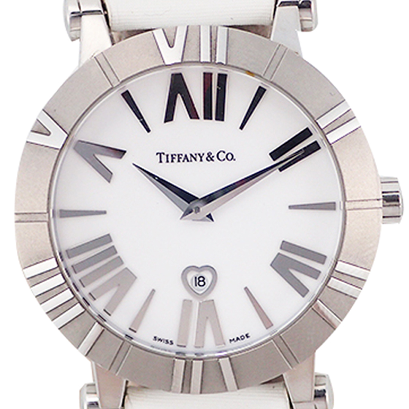 

Tiffany & Co. White Ceramic Stainless Steel and Leather Atlas Quartz Z1300.11.11 Women's Wristwatch