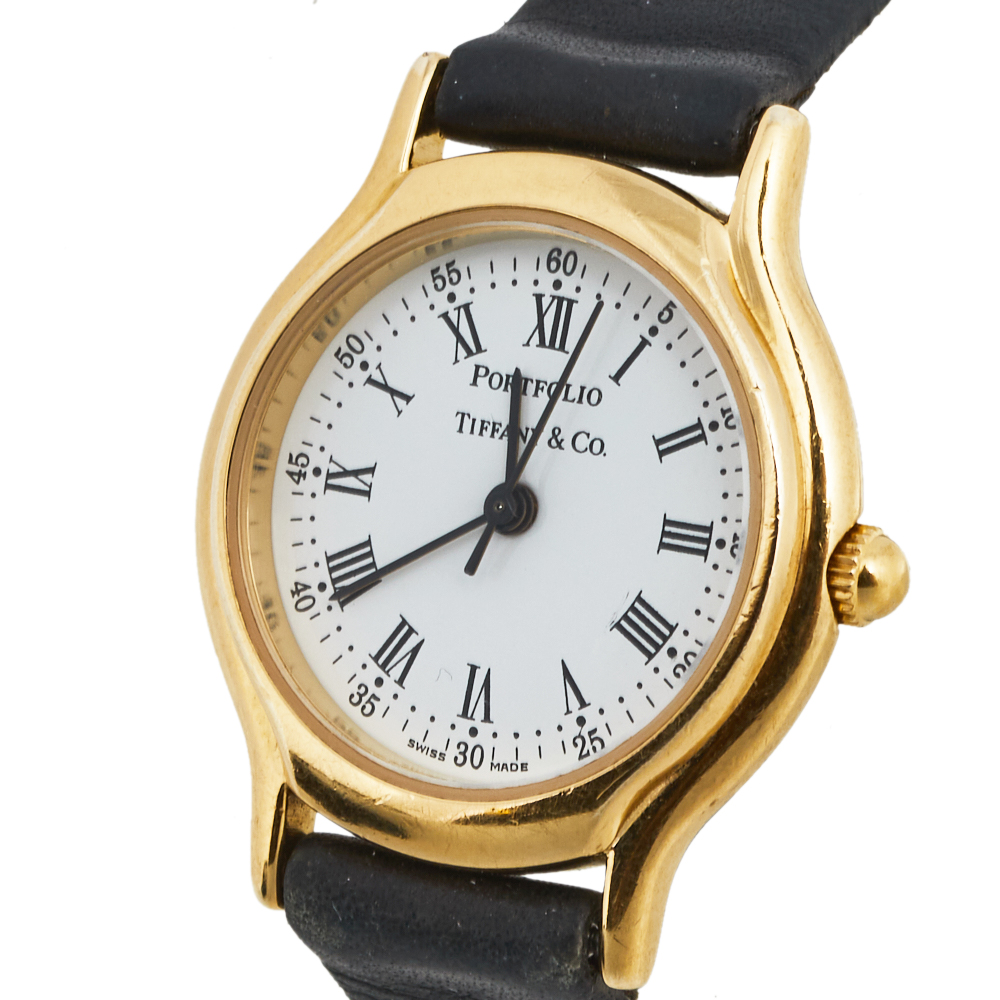 

Tiffany & Co White Gold Plated Stainless Steel Leather Portfolio Women's Wristwatch