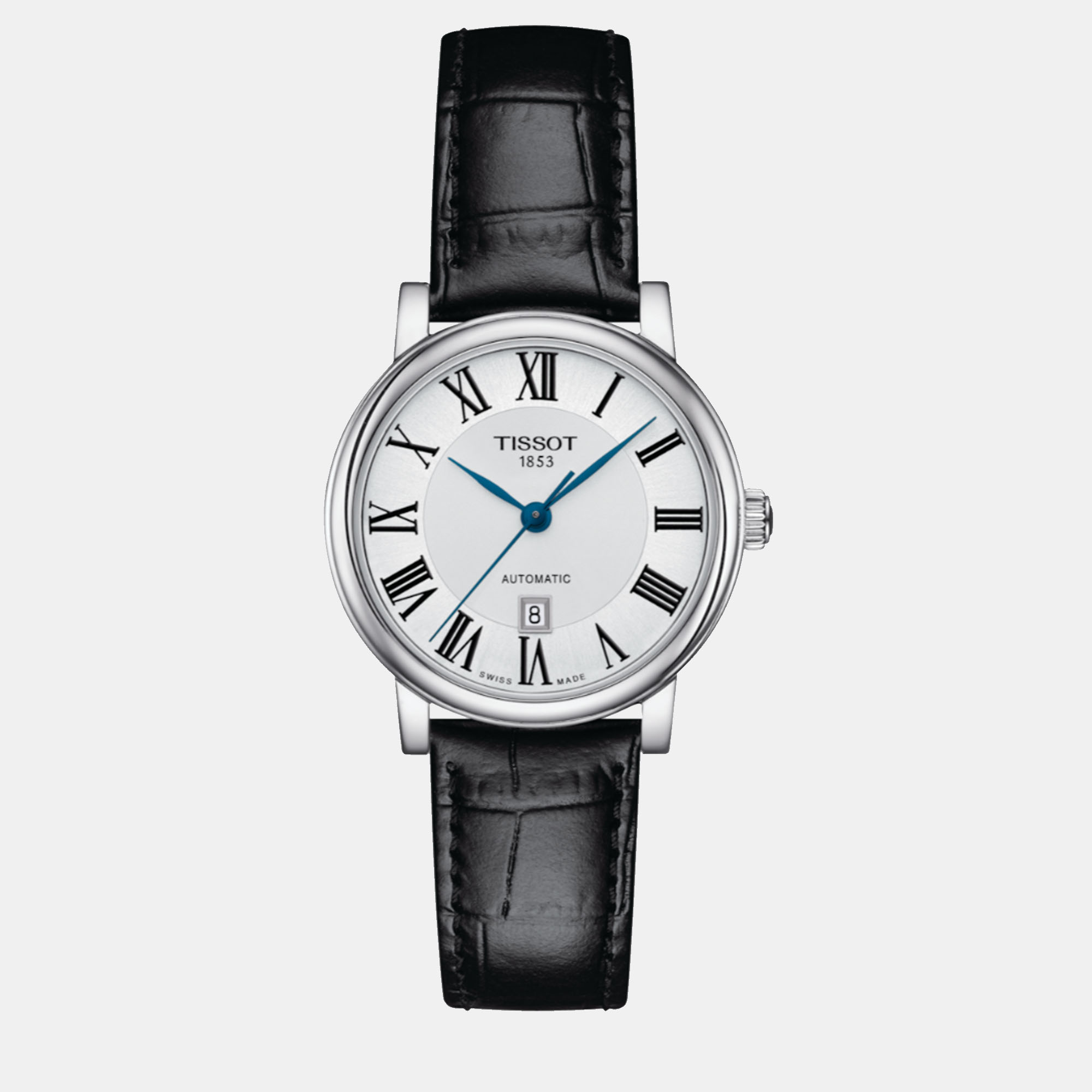 

Tissot Black Leather Watch 30 mm, Silver