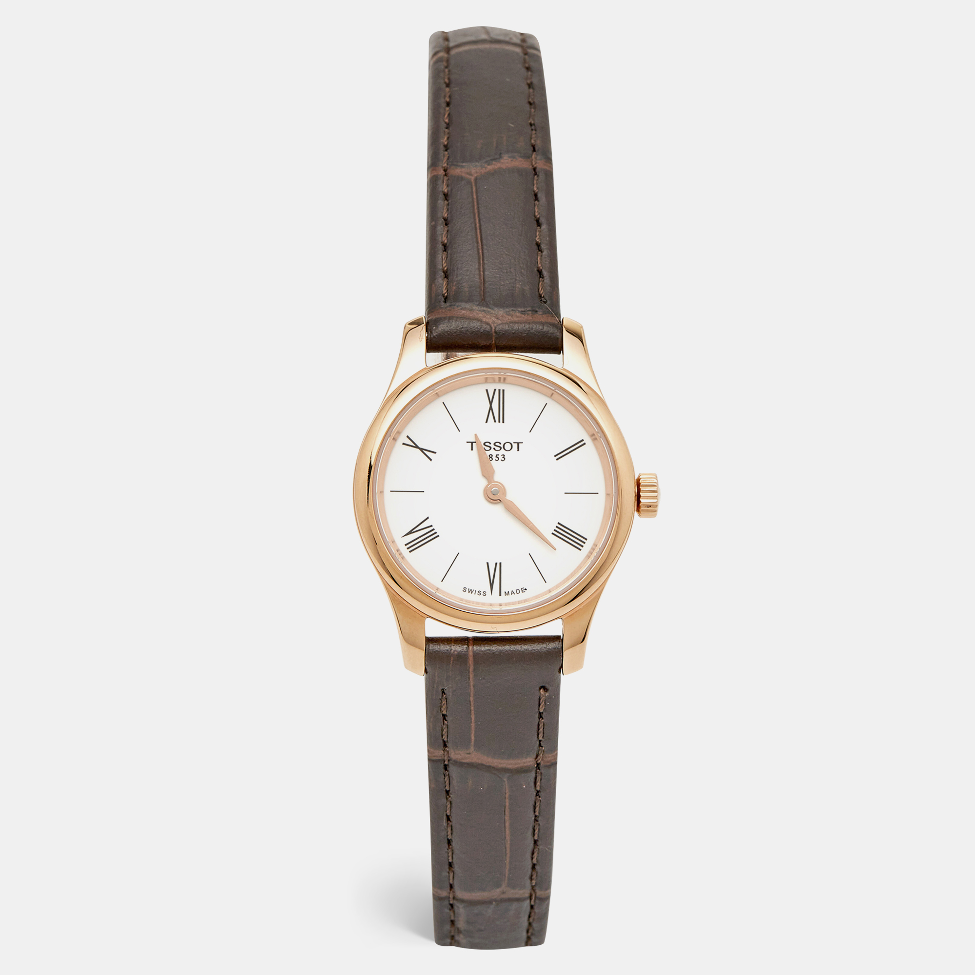 Pre Owned Tissot White Rose Gold Plated Stainless Steel Embossed Leather Tradition 5.5 T063.009.36.018.00 Women's Wriswatch 25 mm