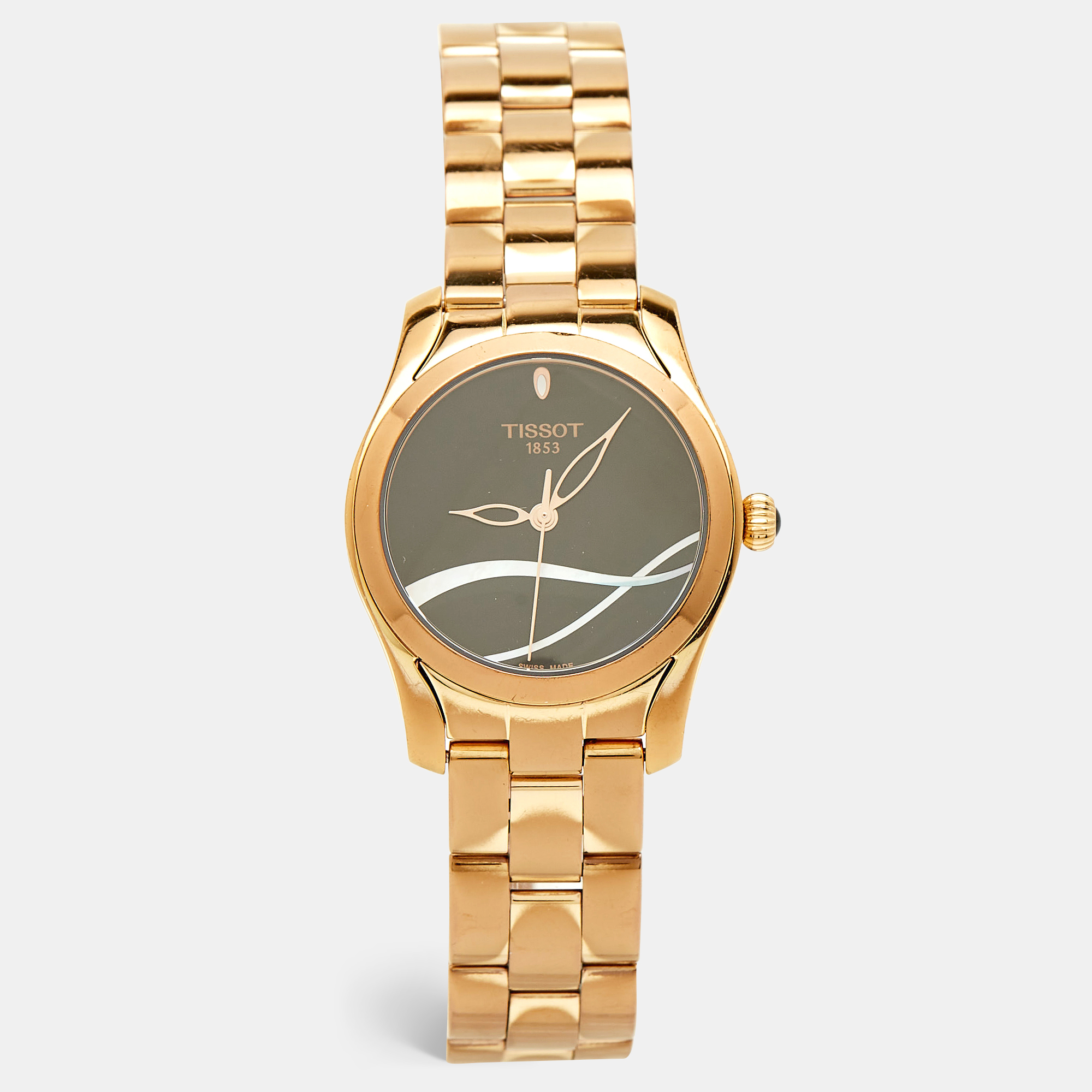 

Tissot Black and Mother of Pearl Rose Gold Stainless Steel T-Wave T112.210.33.051.00 Women's Wristwatch