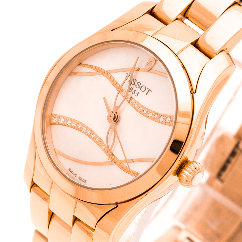 

Tissot Mother of Pearl Rose Gold Plated Stainless Steel T-Wave T112210B Women's Wristwatch