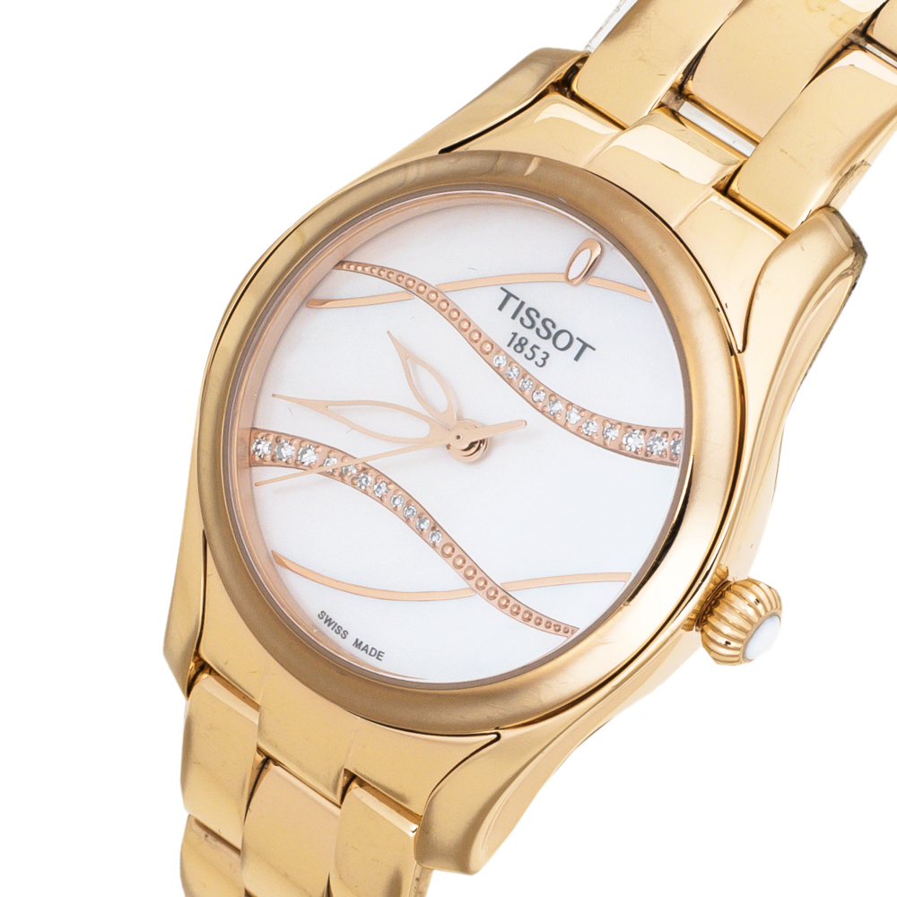 

Tissot Mother of Pearl Rose Gold Plated Stainless Steel Diamond T-Wave T112210B Women's Wristwatch