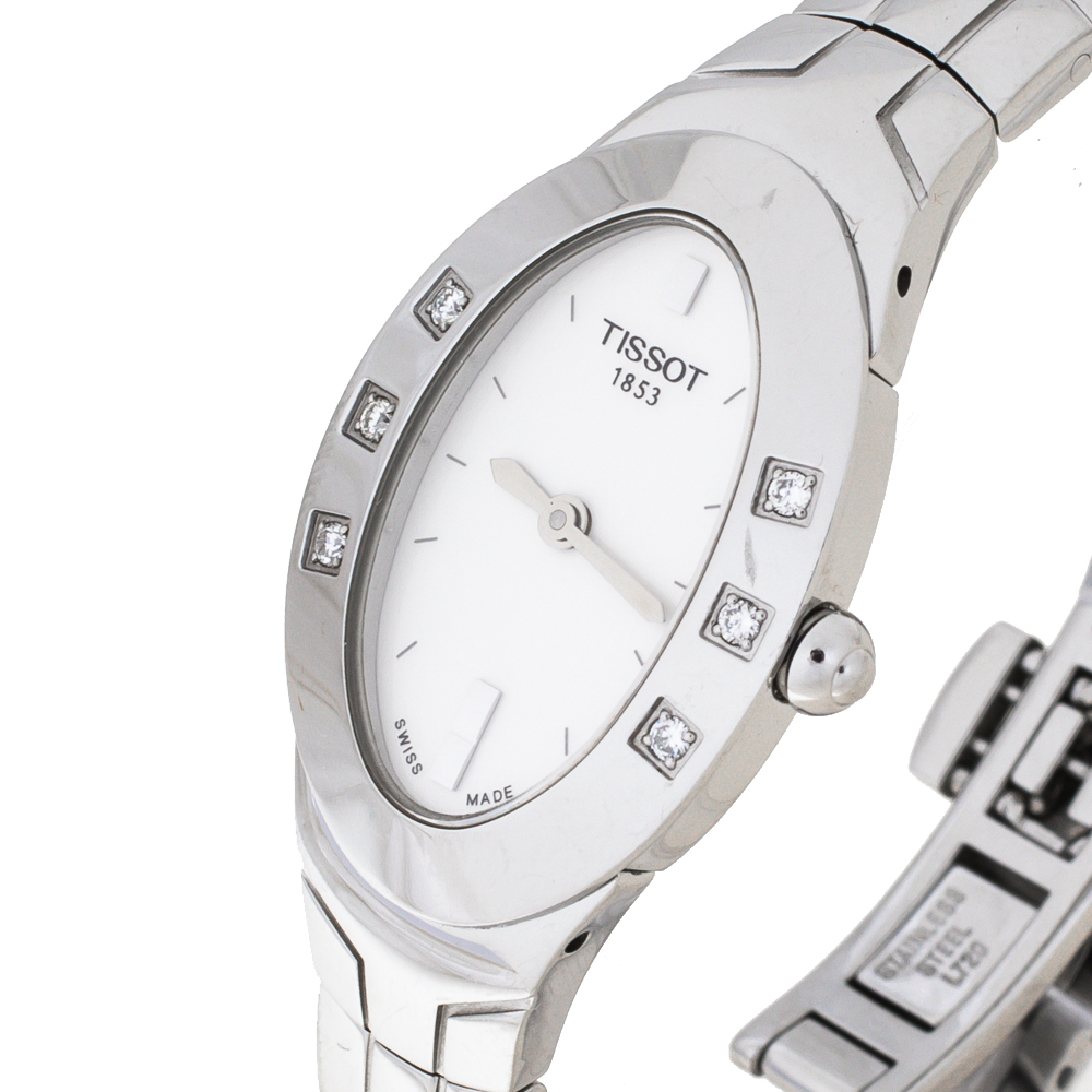 

Tissot White Stainless Steel Diamond Oval Women's Wristwatch, Silver