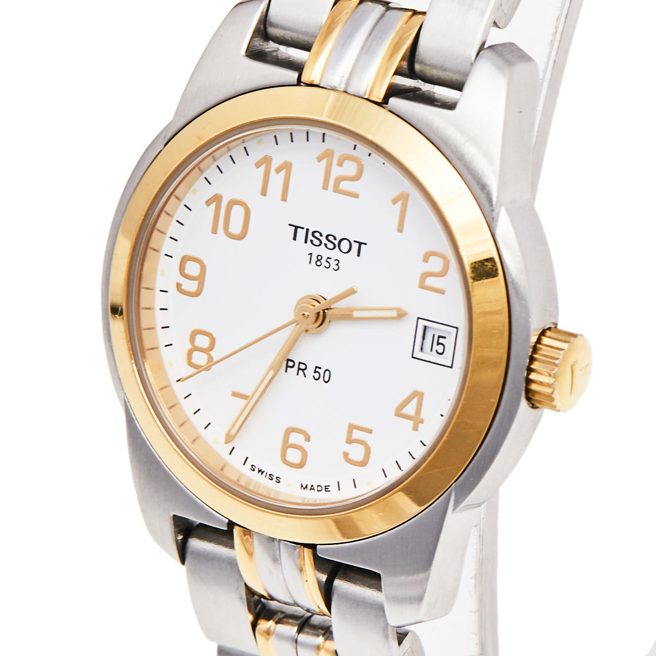 

Tissot White Two Tone Stainless Steel PR50 T34.2.281.14 Women's Wristwatch