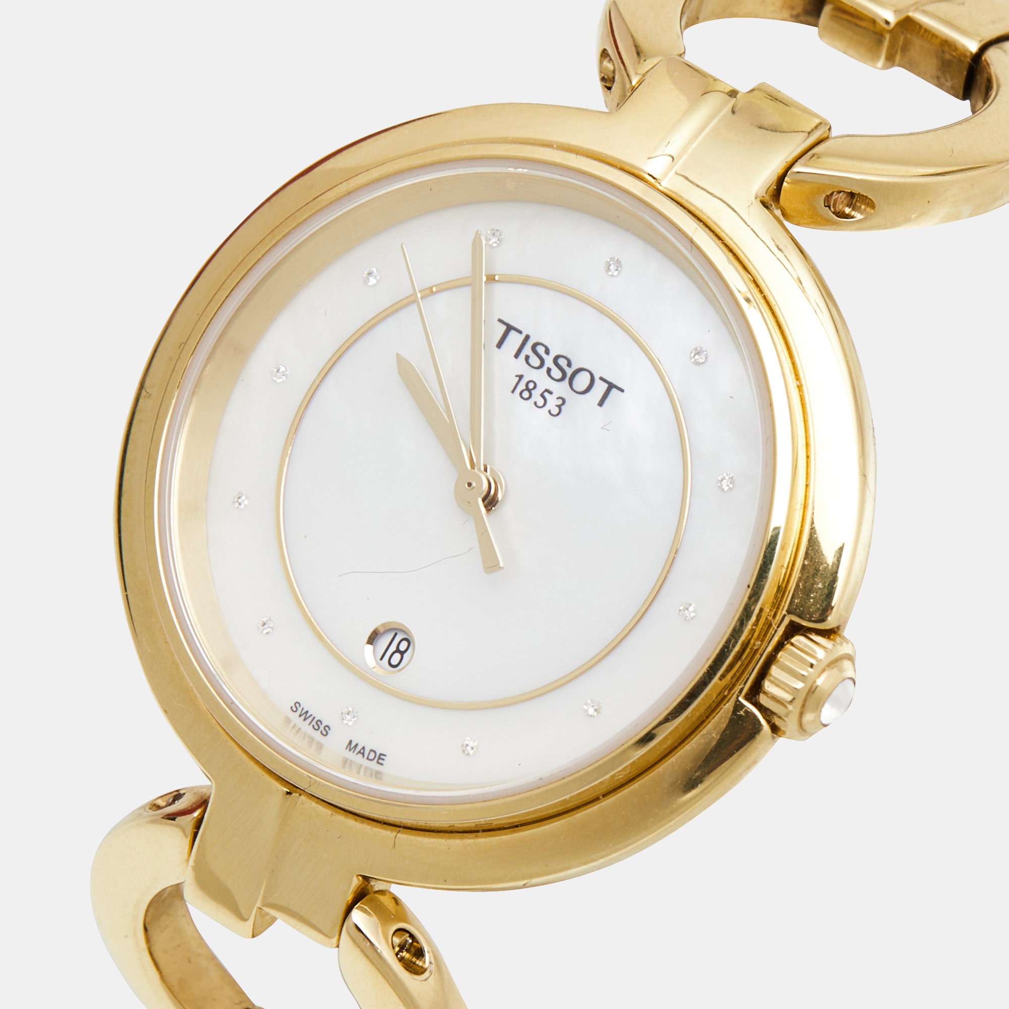 

Tissot Mother of Pearl Diamond Gold Plated Stainless Steel Flamingo T094.210.33.116.00 Women's Wristwatch, White
