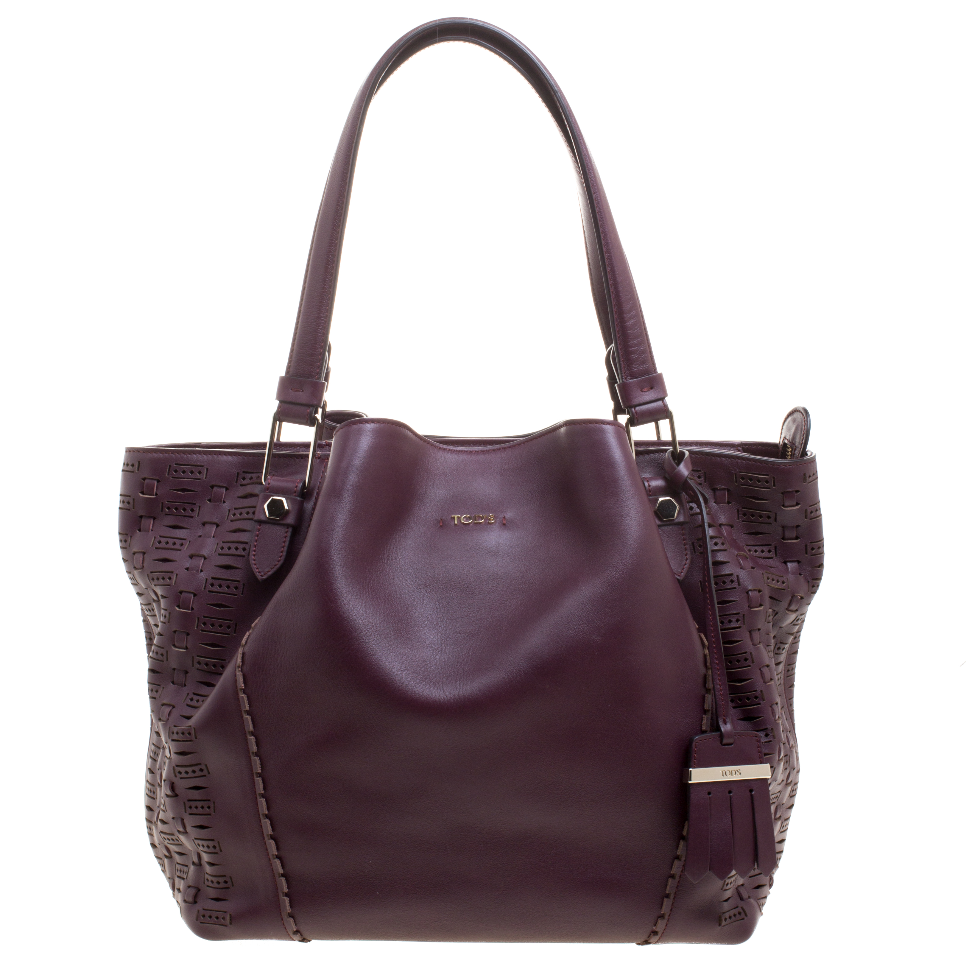 Pre Owned حقيبة يد تودز فلاور متوسطة جلد قصة ليزر عنابية