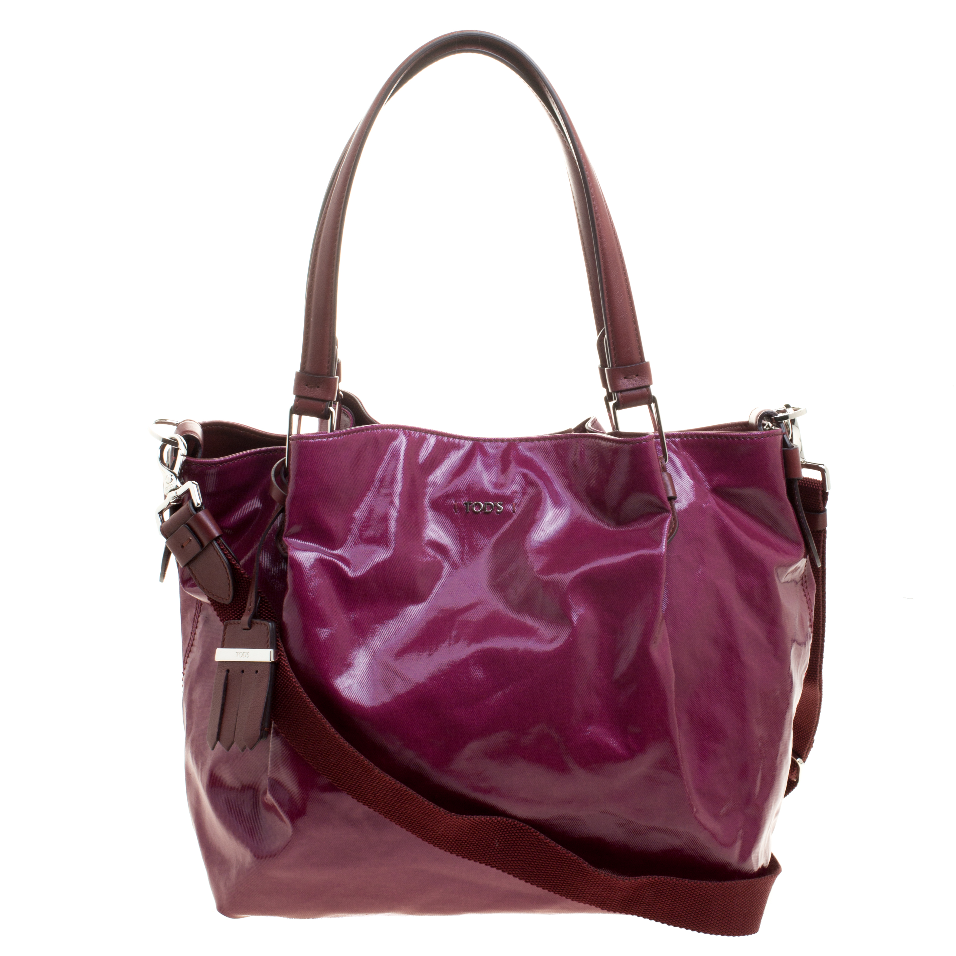 Pre Owned حقيبة تودز كانفاس مورد عنابي مقوى