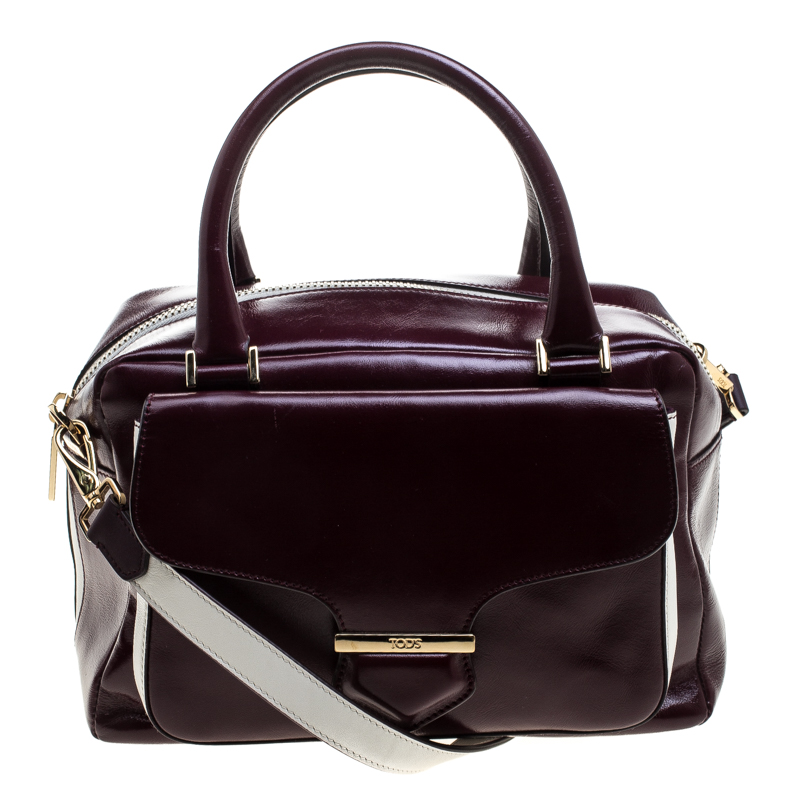مملوكة مسبقًا Tod's Burgundy Glossy Leather Small Military Bowler Bag