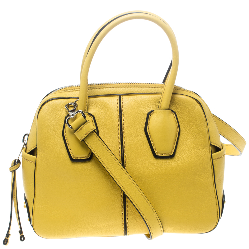 Tod's Yellow Leather Mini Nuovo Miky Top Handle Bag 