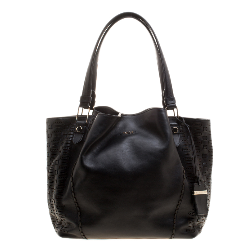 Tod's Black Leather Shopping Zip Tote