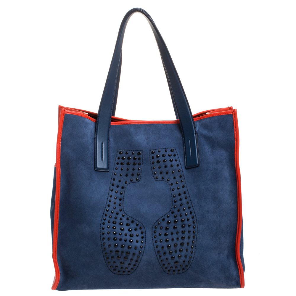 Tod's Blue Leather Script Impronte Shopper Tote