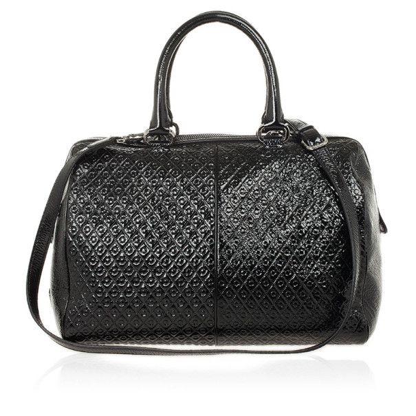 Pre Owned Tod's Black Patent Signature Medium Bauletto Bag