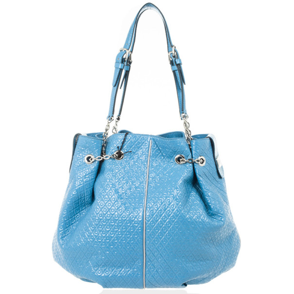 Pre Owned Tod`s Signature Blue Patent Leather Tote Bag