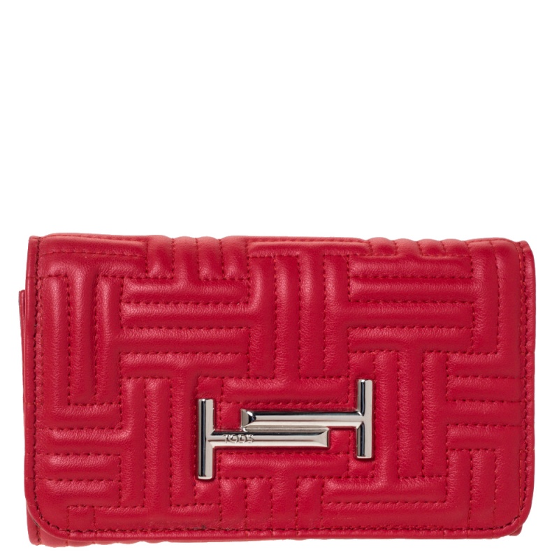 Pre Owned Tod's Red Leather Trifold Wallet