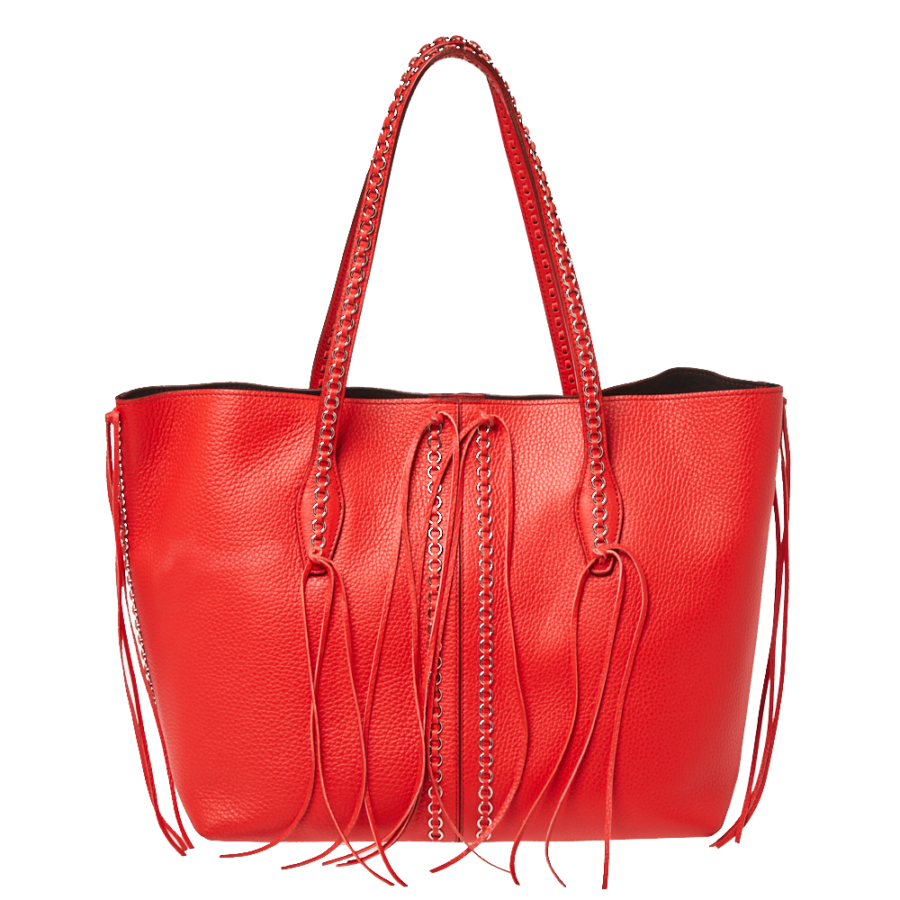 

Tod's Red Leather ANJ Rings Shopper Tote