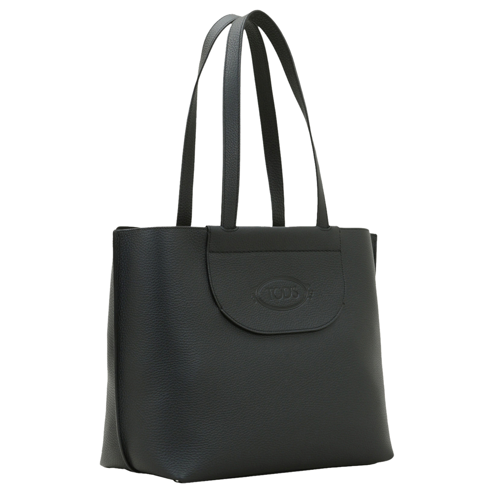 

TOD'S Black Leather Logo Stamp Tote bag