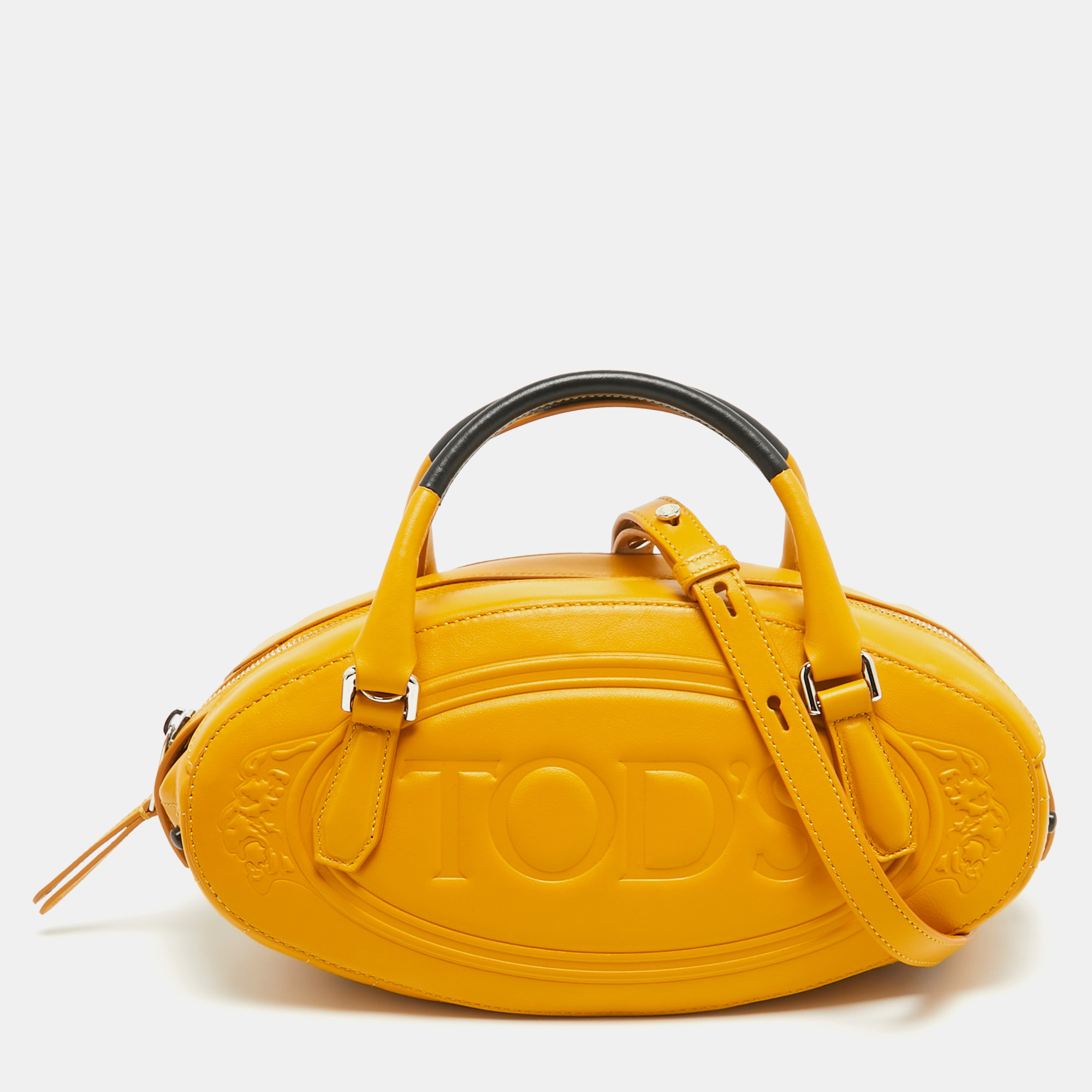 Pre-owned Tod's Yellow/black Leather Mini Bow Satchel