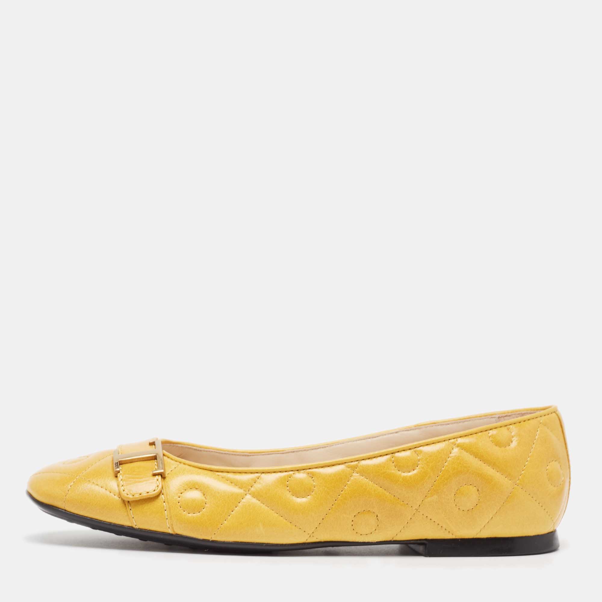 

Tod's Yellow Leather Ballet Flats Size