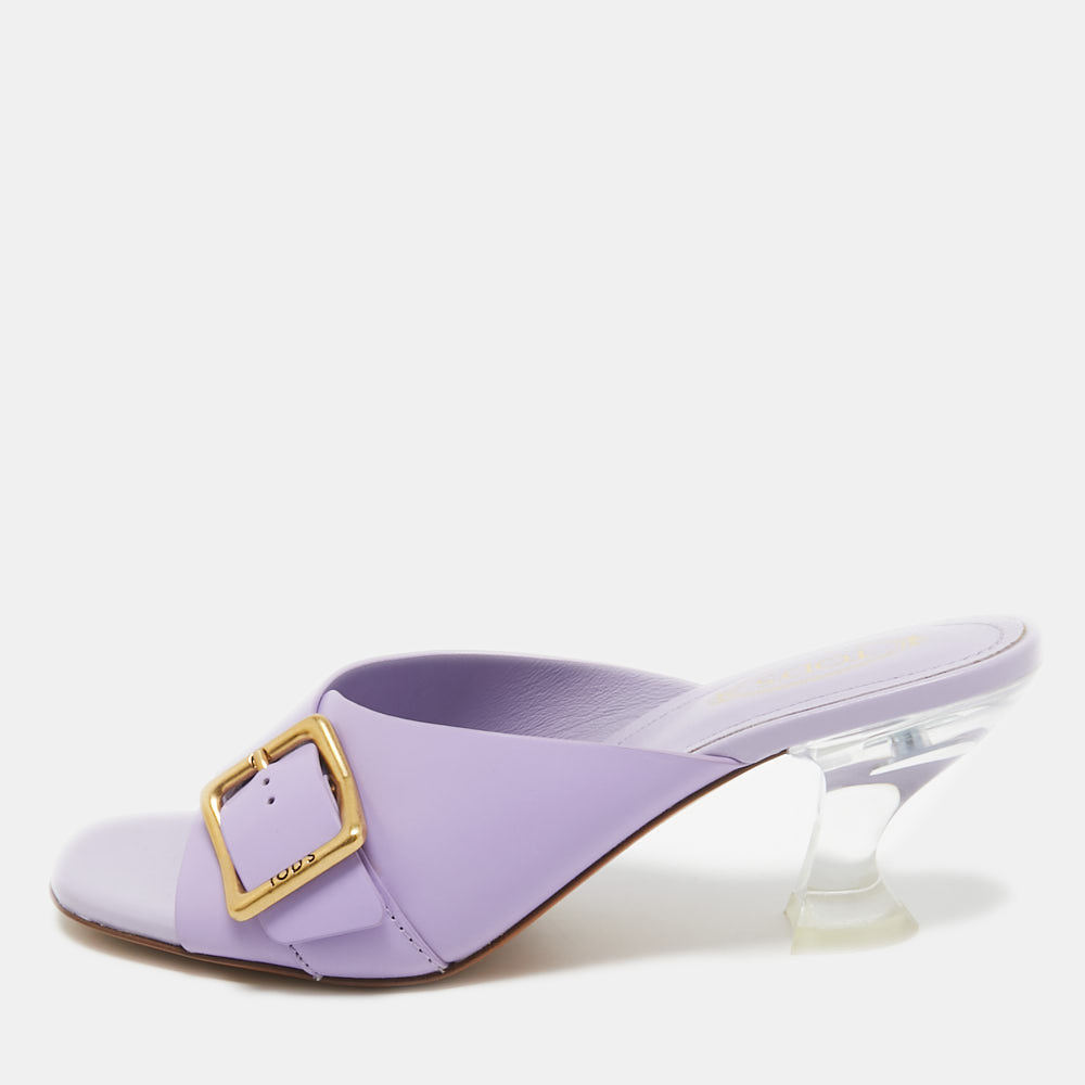 Pre-owned Tod's Purple Leather Slide Sandals Size 37.5