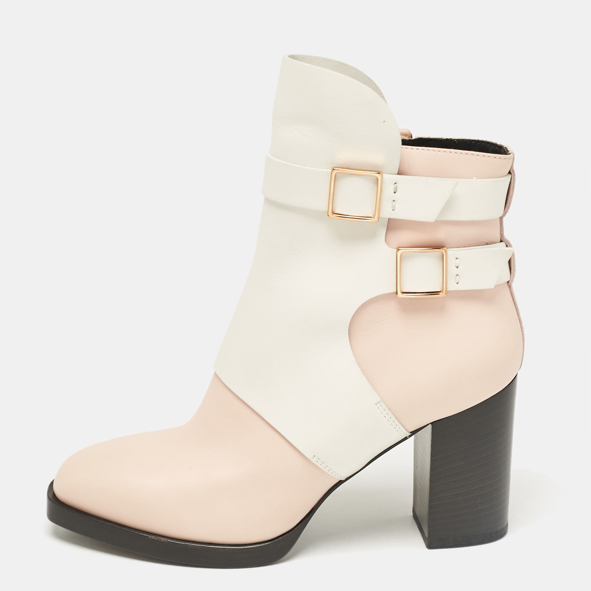 

Tod's Pink/White Leather Block Heel Ankle Length Boots Size