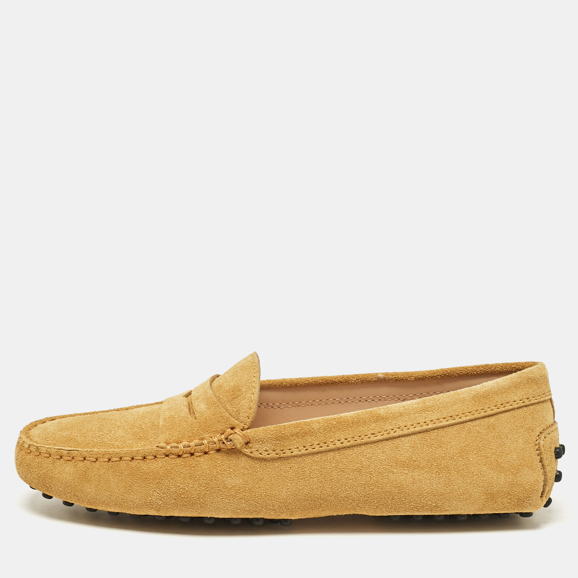 

Tod's Yellow Suede Gommino Slip On Loafers Size