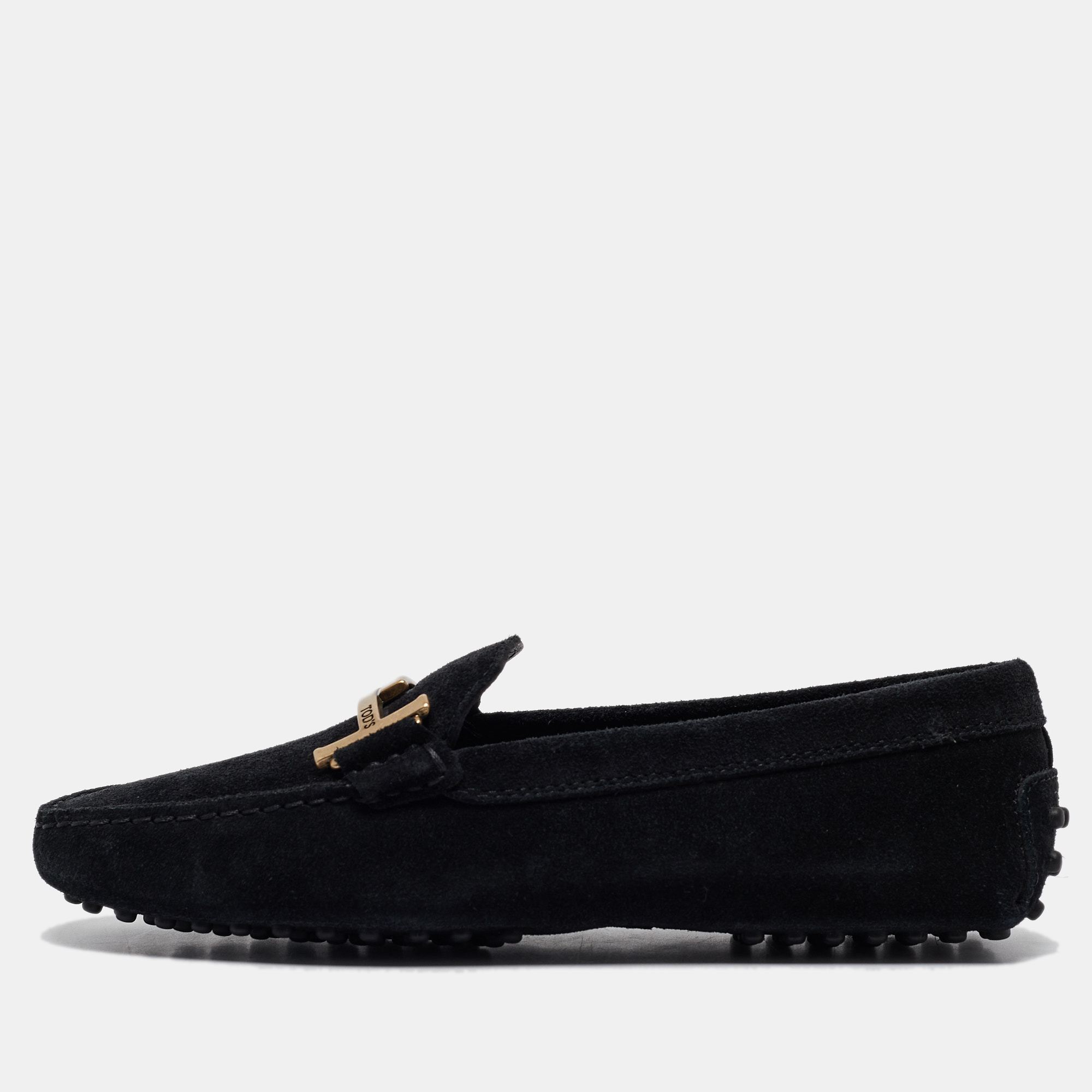 

Tod's Black Suede Gommino Double T Slip On Loafers Size