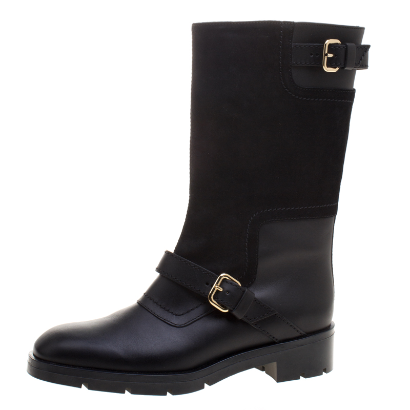 Pre Owned حذاء بوت تودز بيكر إبزيم سويدي وجلد أسود مقاس 38