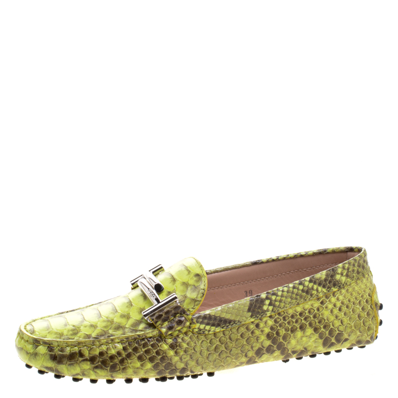 Pre Owned Tod's Two Tone Python Leather Double T Loafers Size 39