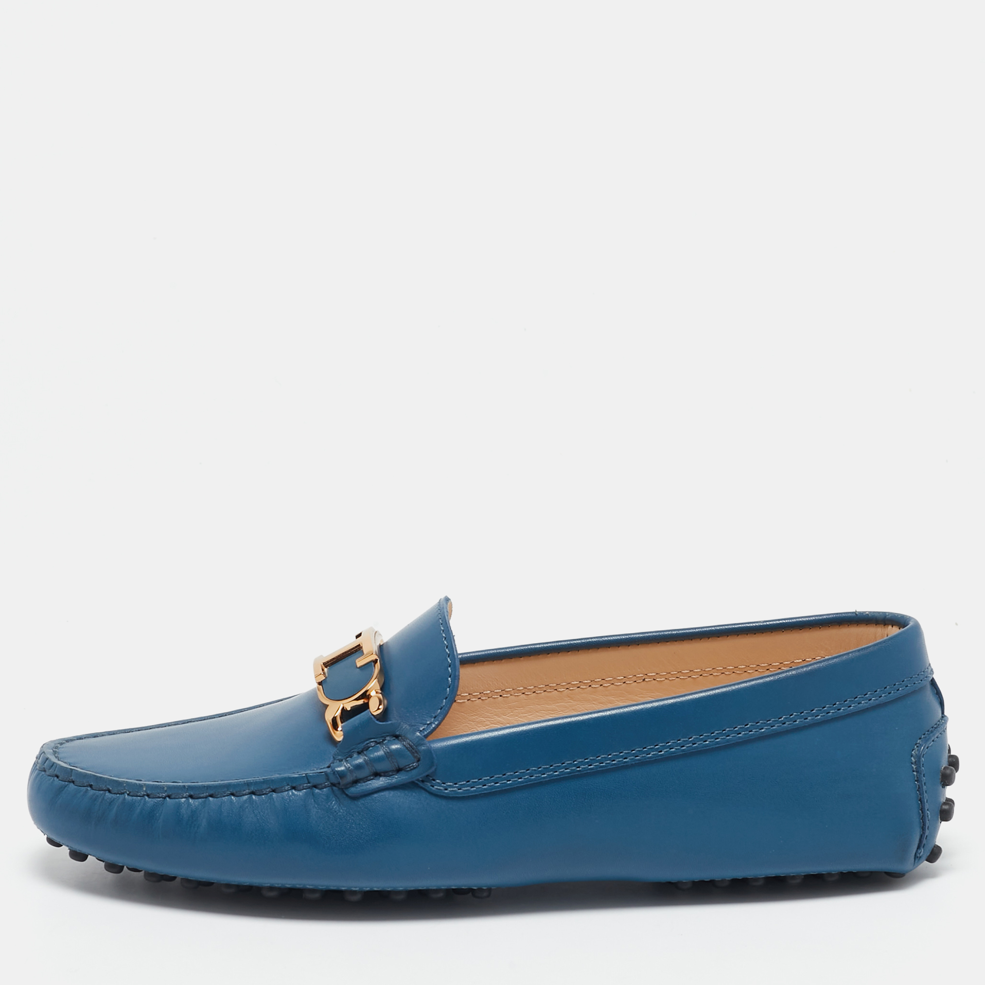 

Tod's Blue Leather Gommino Slip On Loafers Size