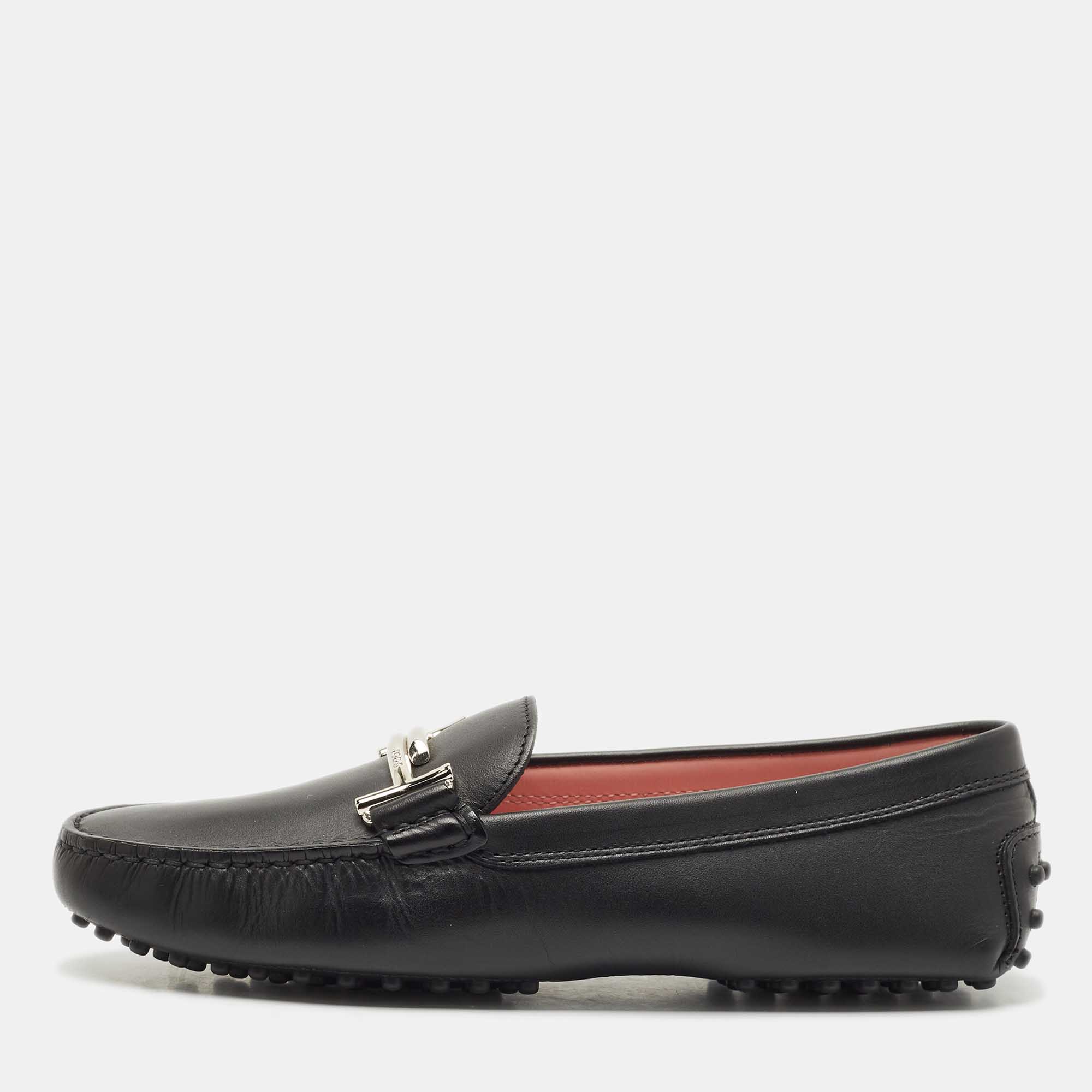 

Tod's Black Leather Penny Loafers Size