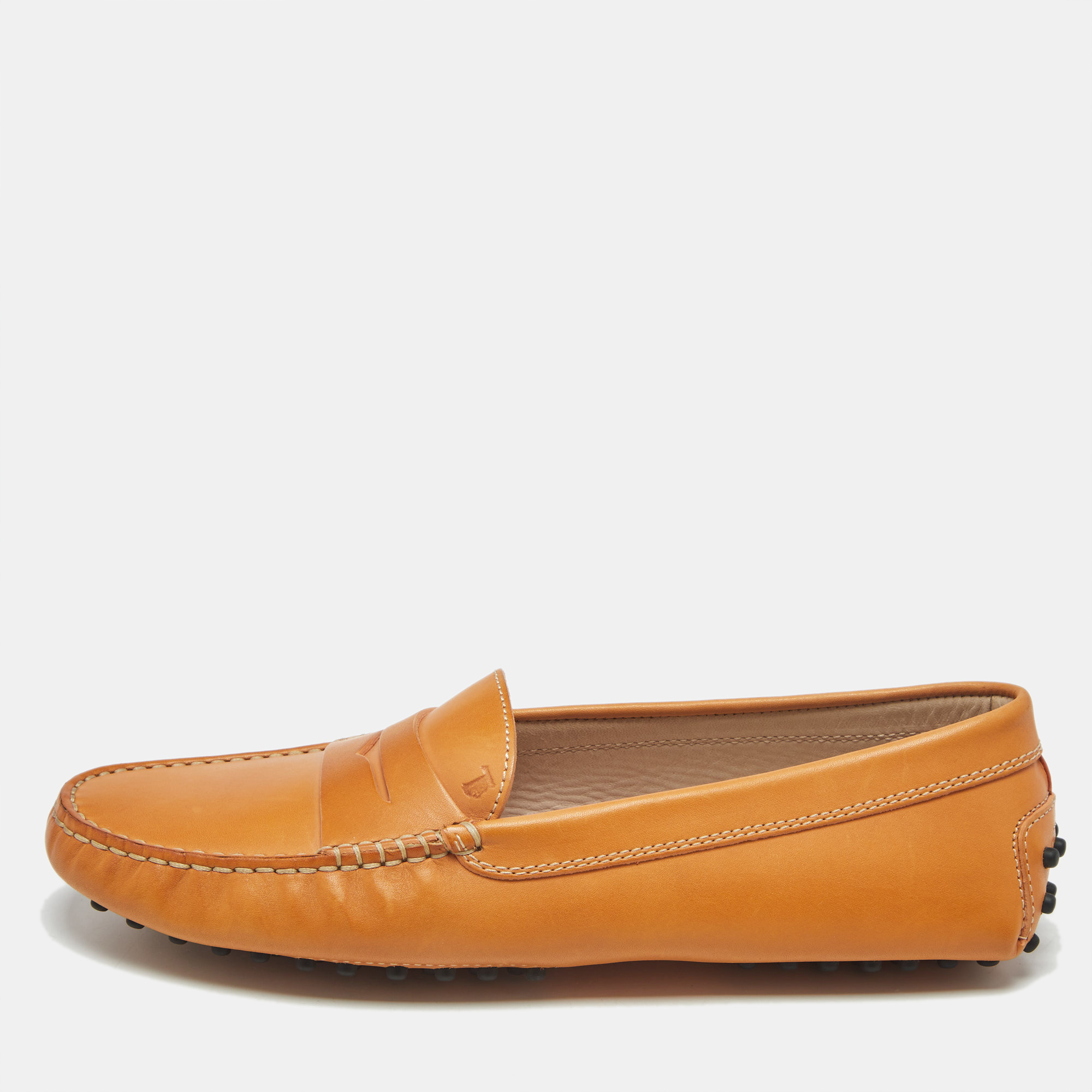 Pre-owned Tod's Light Brown Leather Gommino Bow Slip On Loafers Size 39