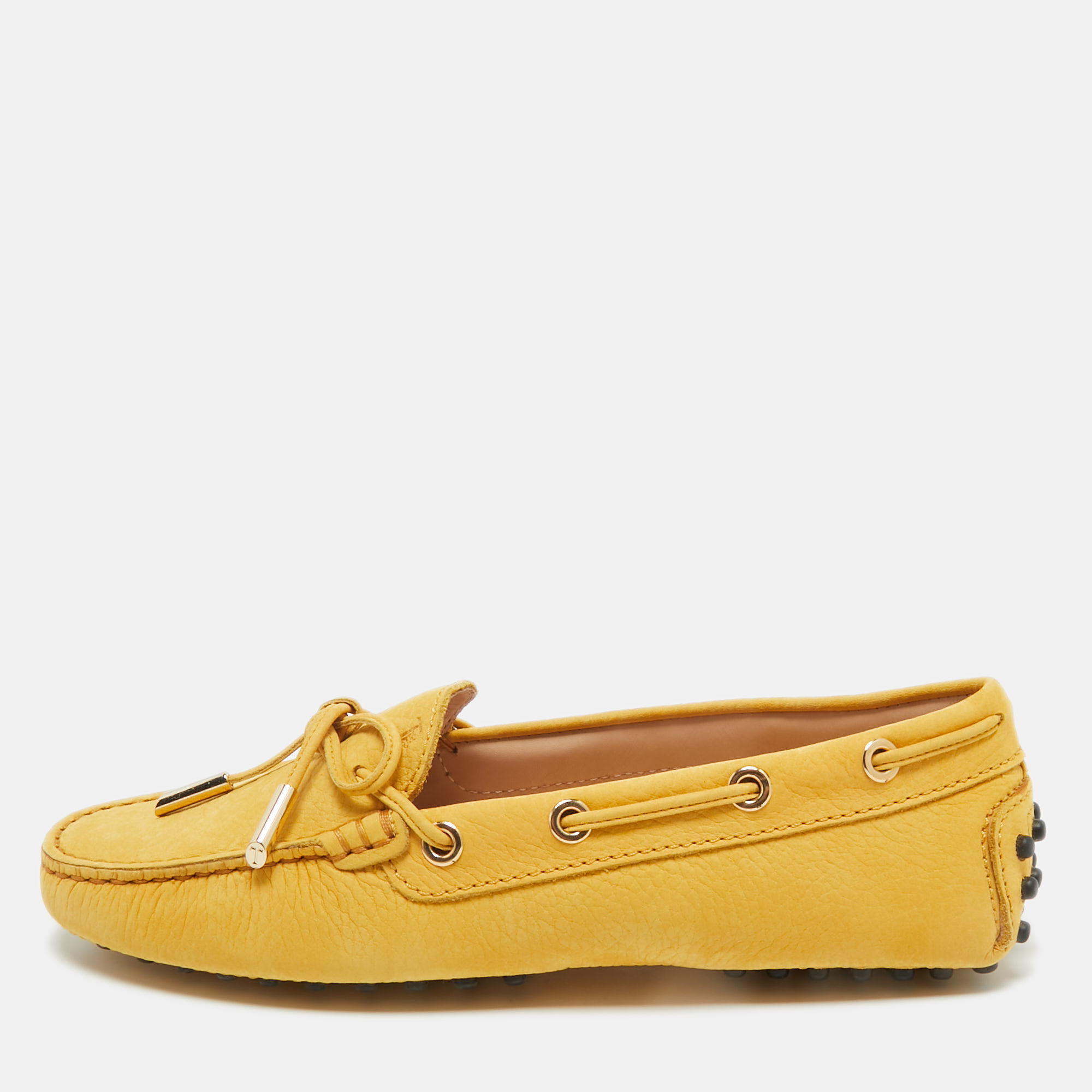 Tod's Yellow Nubuck Leather Gommino Penny Loafers Size 35