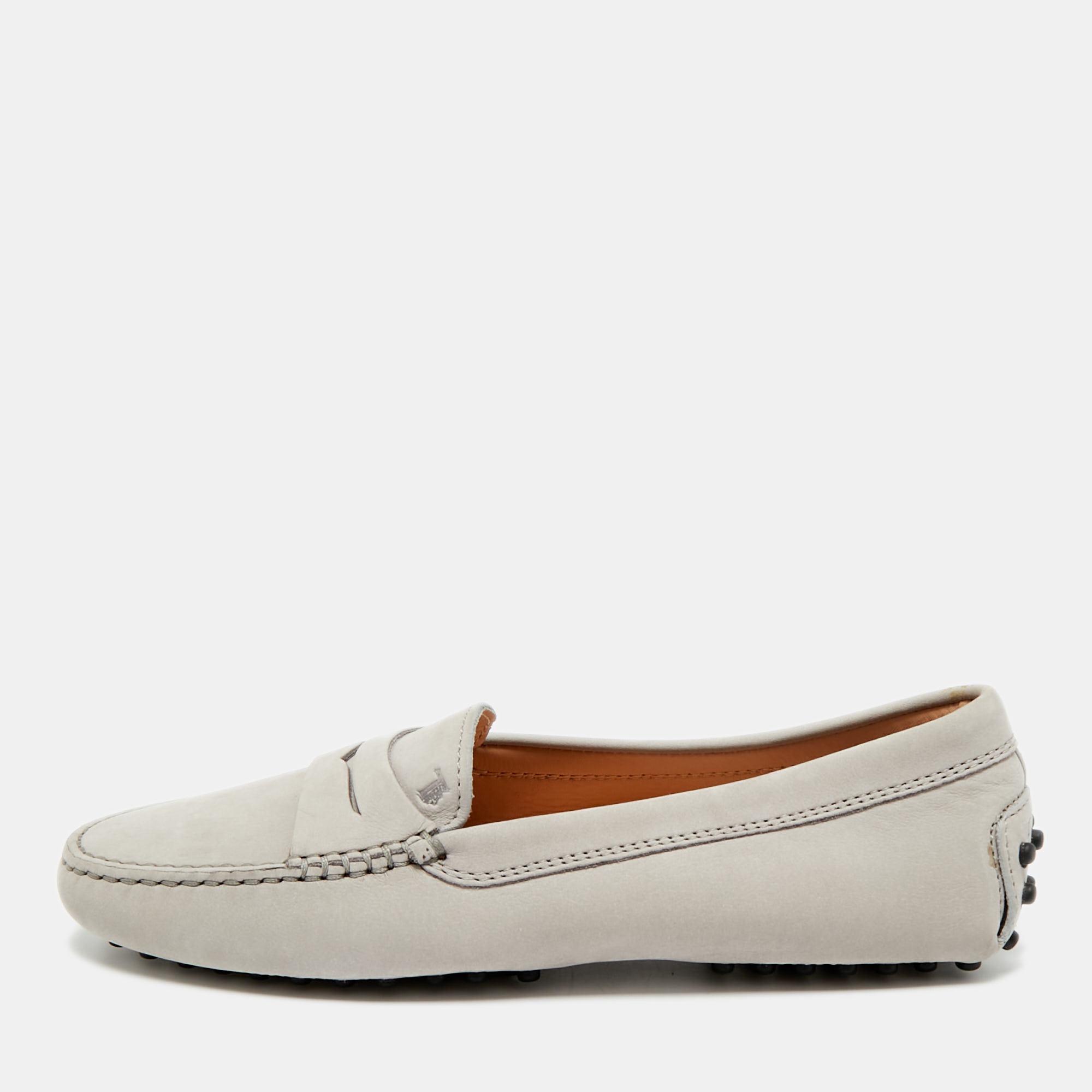 Click to view more detailed imagery on our partner's website Pre-owned Tod's Grey Leather Slip On Penny Loafers Size 35 In Gray
