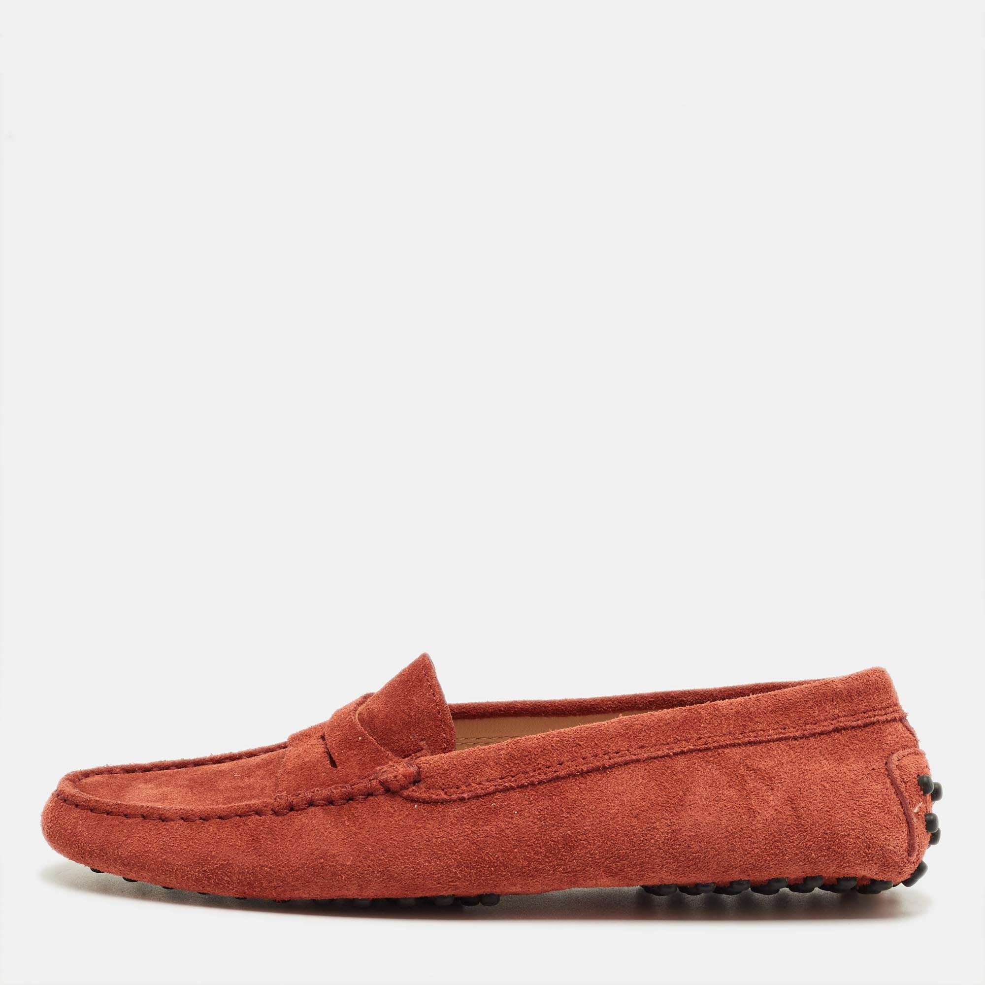 TOD'S Pre-owned Red Suede Gommino Loafers Size 35