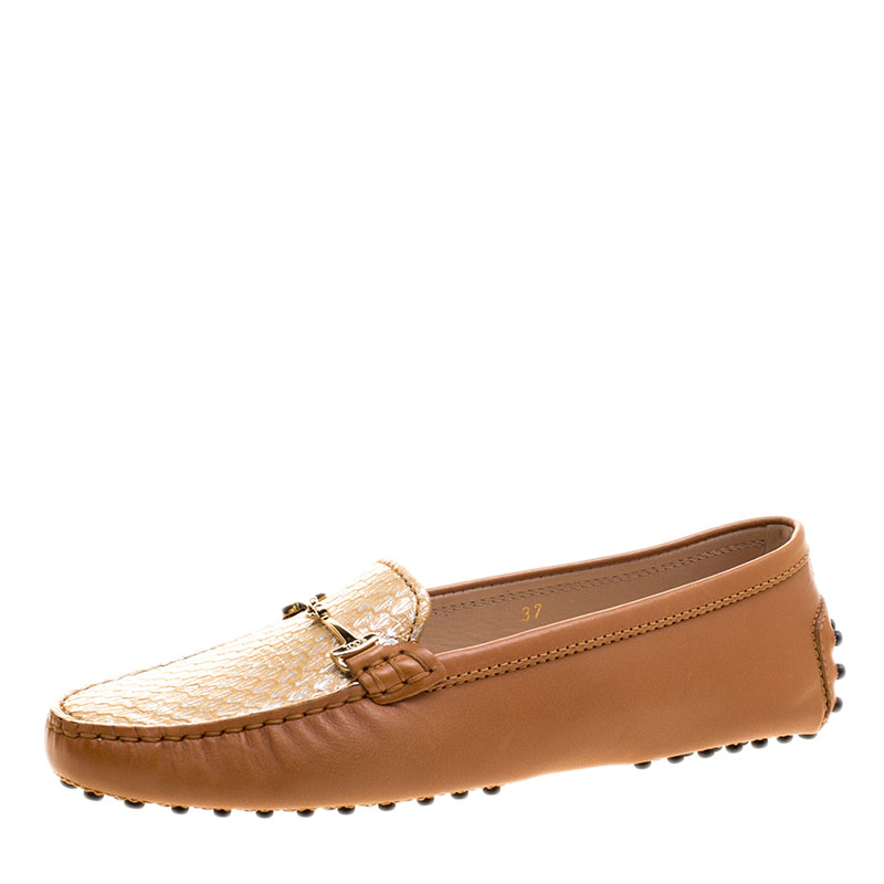 مملوكة مسبقًا Tod's Two Tone Embossed Python Leather Horsebit Loafers Size 37