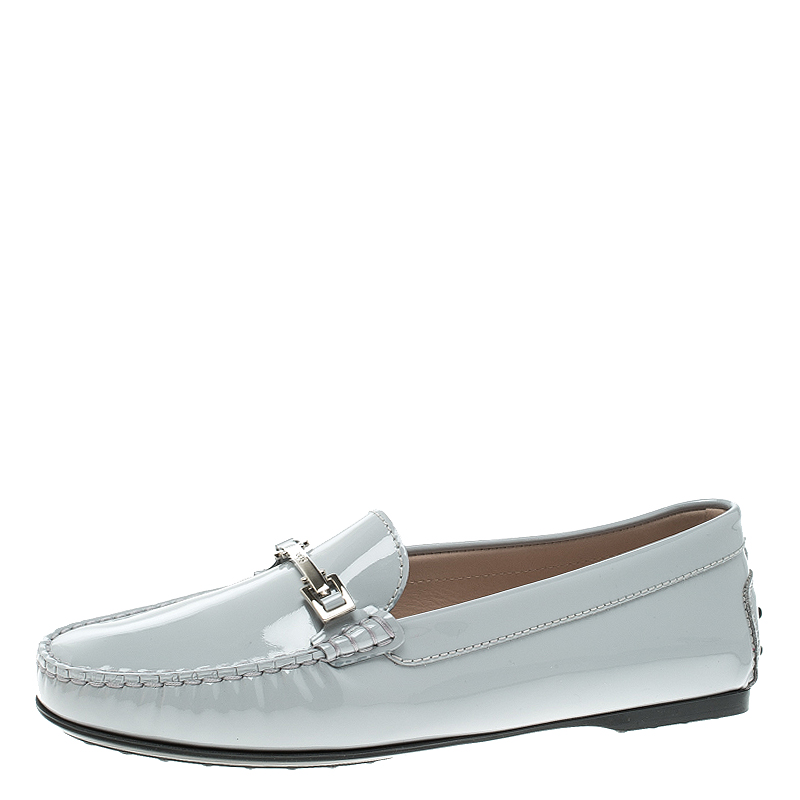 Pre Owned Tod's Grey Patent Leather Horsebit Loafers Size 40