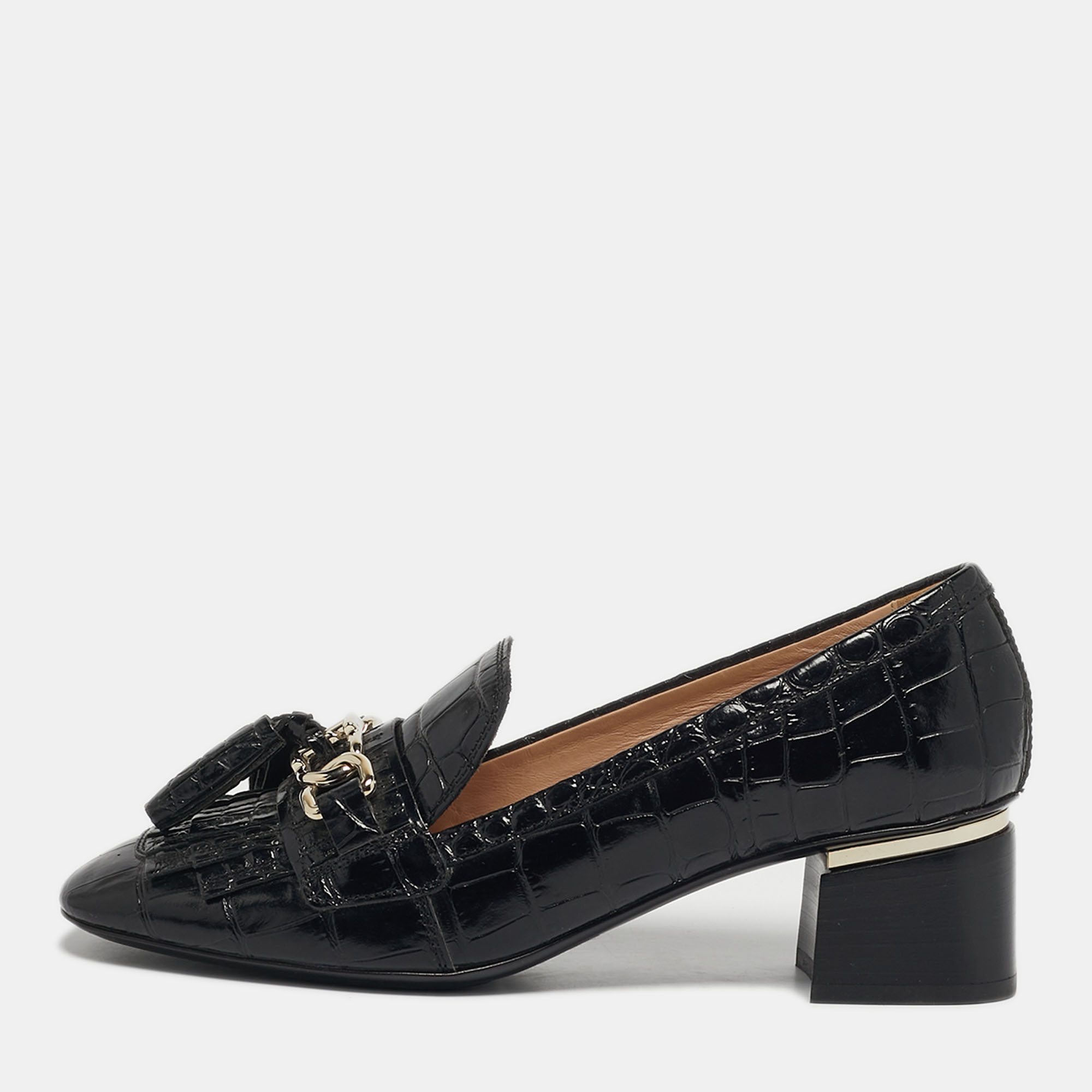 

Tod's Size  Black Alligator Leather Tassel Detail Loafer Pumps