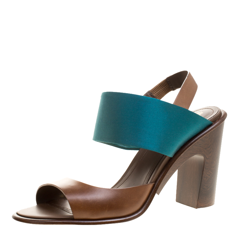 Tod's Bicolor Satin and Leather Slingback Sandals Size 40.5