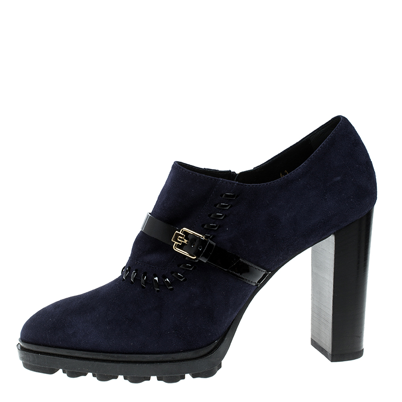 

Tod's Oxford Blue Suede Block Heel Booties Size