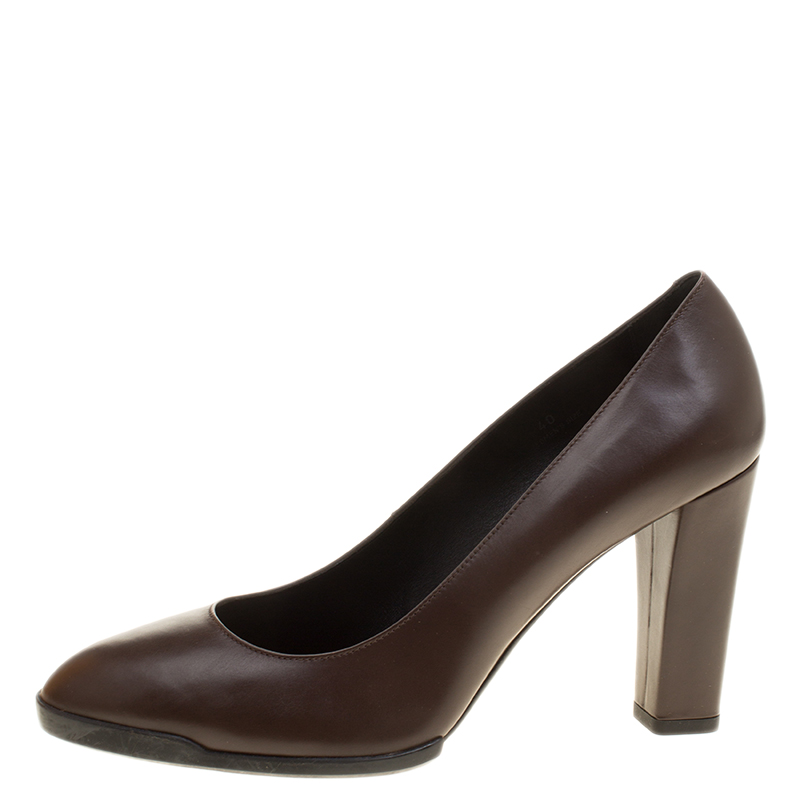 

Tod's Brown Leather Block Heel Pumps Size