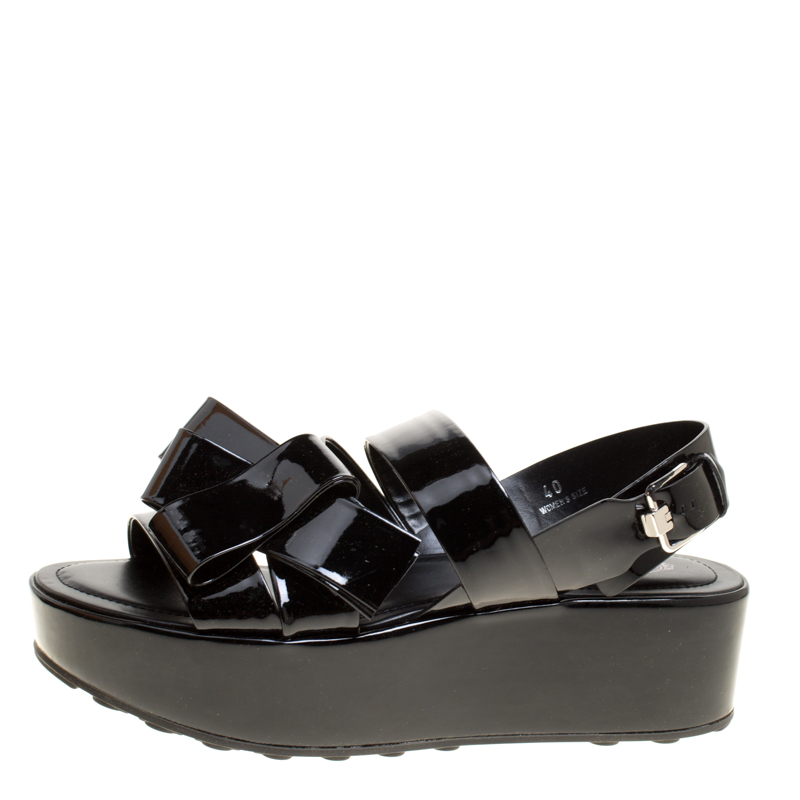 

Tod's Black Patent Leather Slingback Platform Sandals Size