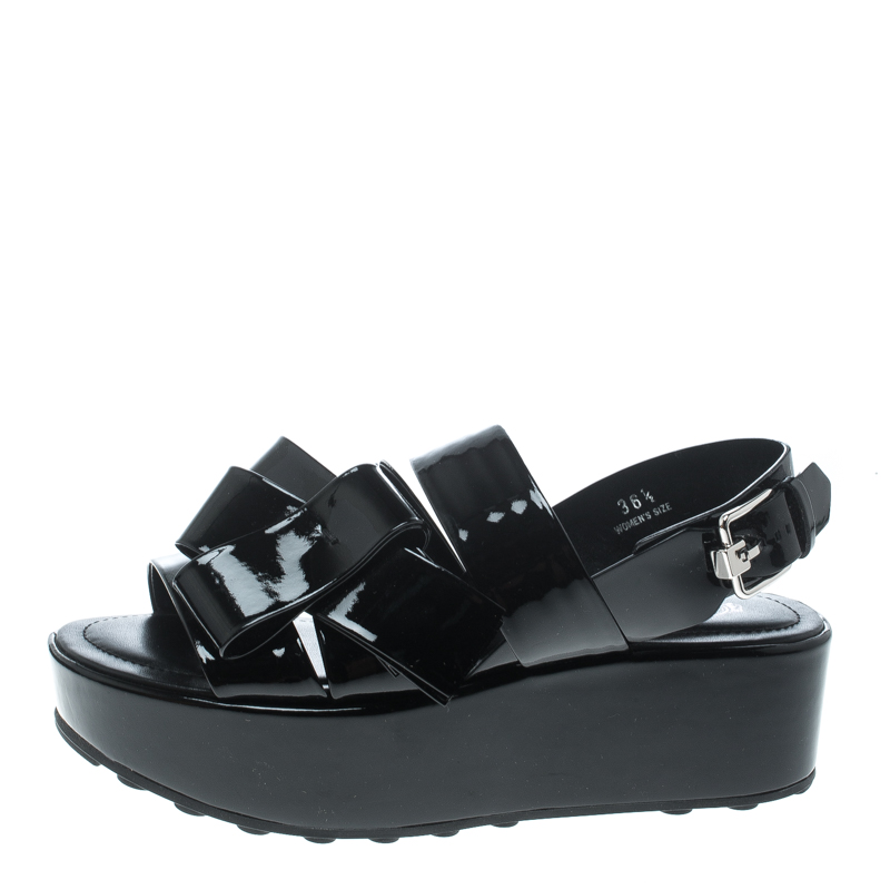 

Tod's Black Patent Leather Slingback Platform Sandals Size
