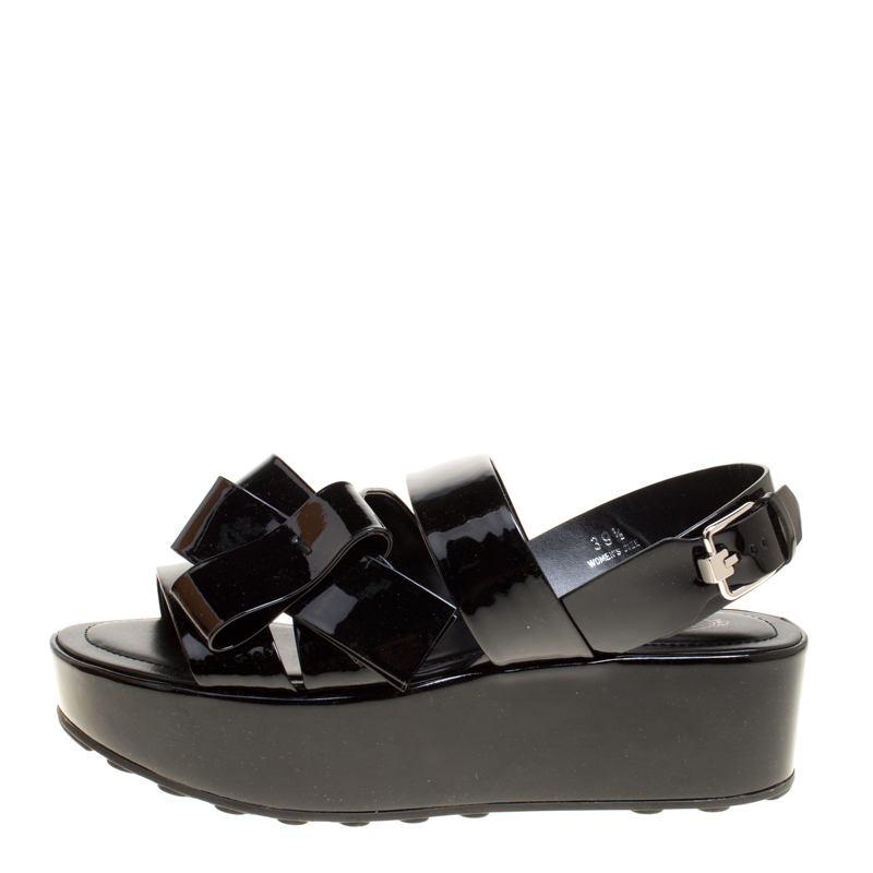 

Tod's Black Patent Leather Slingback Platform Sandals Size