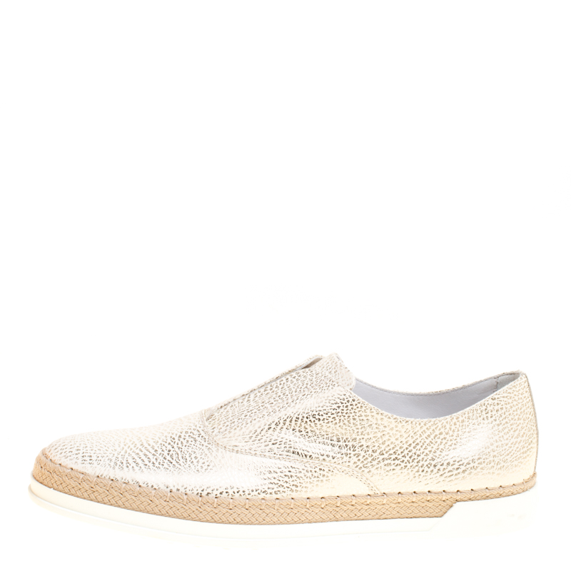 

Tod's Cream Textured Leather Francesina Espadrille Slip On Sneakers Size
