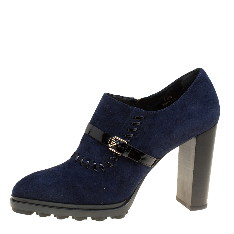 

Tod's Oxford Blue Suede Block Heel Ankle Booties Size